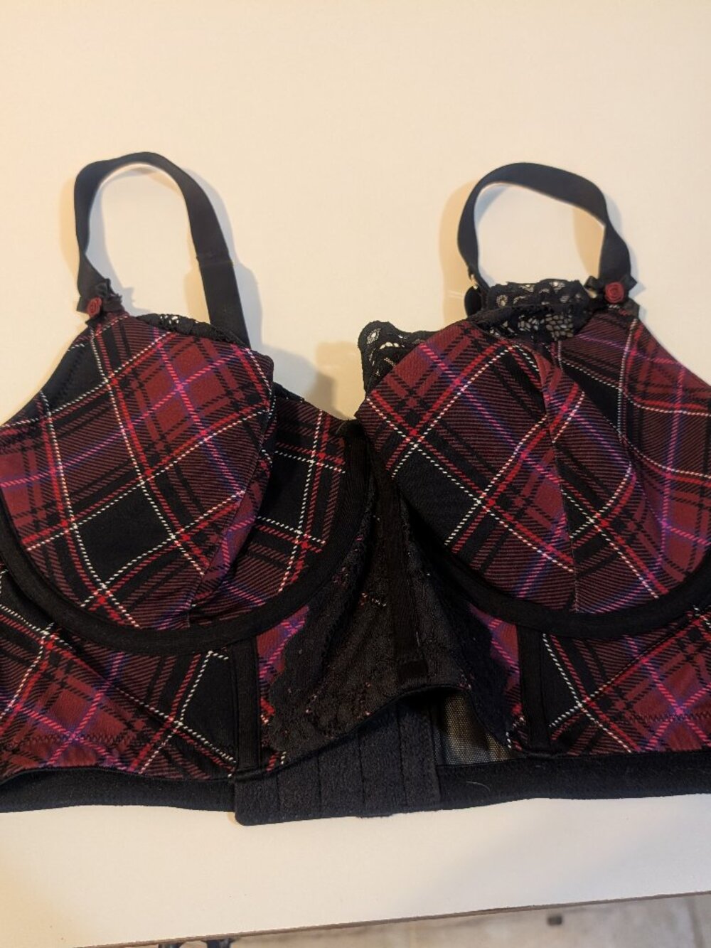 Womens  plaid longline bra, size 40D